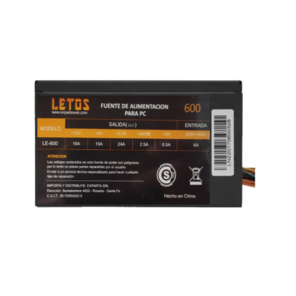 FUENTE ATX LETOS LE-600 600W 24P C/CABLE