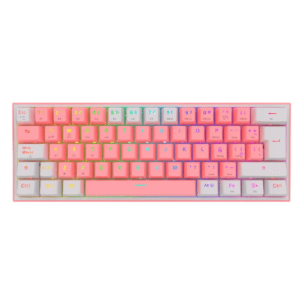 Teclado Redragon Fizz Pro K616-RGB 60% Rosado y blanco